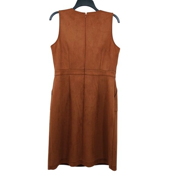 Loft Brown Sleeveless Faux Suede Sheath Dress Size 10 With Pockets - Picture 2 of 13